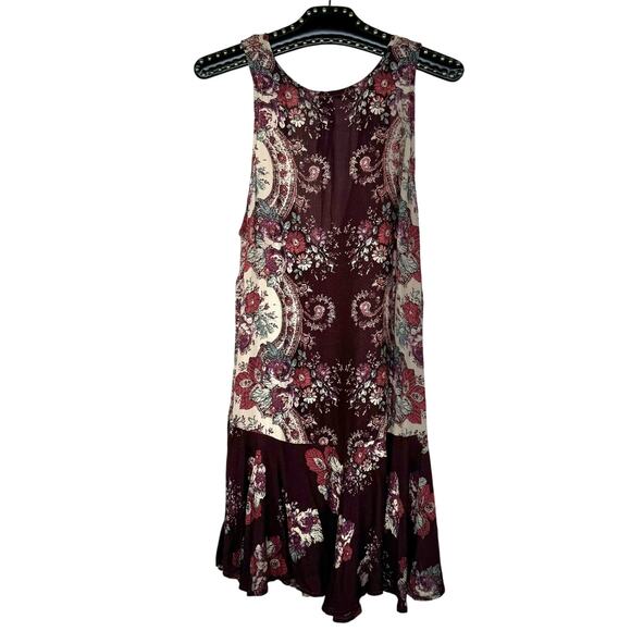 Free People Maroon Paisley Floral Print Dobby Dot Slip Dress Small - Picture 2 of 12